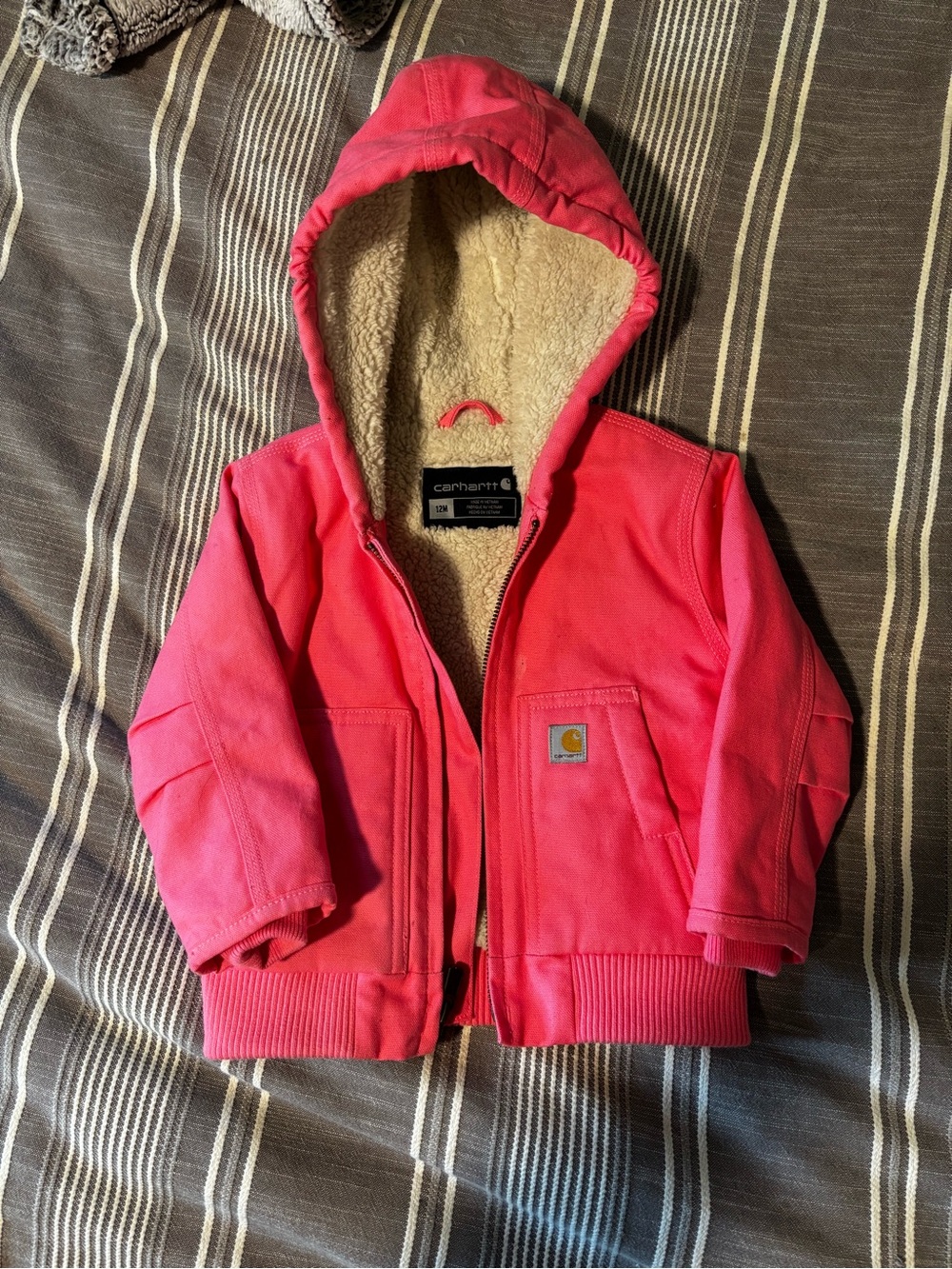 Carhartt Kids Bright Pink Sherpa-Lined Hooded Puffer Jacket